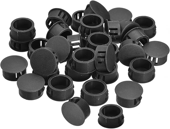 uxcell 17mm(43/64") Plastic Hole Plugs, 36Pcs Flush Type Panel Round Snap in Fastener Knockout Locking Plugs for Furniture Insert End Caps Panels, Black