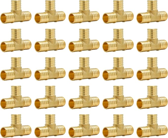 SUNGATOR 25-Pack 1" Pex Tee, No Lead Brass, 1 Inch Pex Fittings