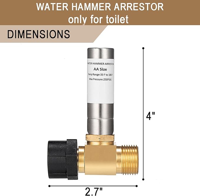 [1 Pieces] Lingmfg Water Hammer Arrestor For Toilet, 7/8 Inch BC Thread Brass LING-TWHA78-SS-1