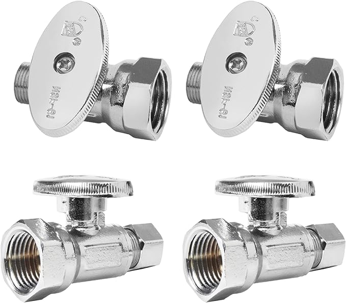 4-PCs HeSun Straight Stop Valve, 1/2" FIP X 3/8" OD Compression, 1/4 Turn Shut Off Valve, Chrome Plated Brass(VALVE057-4)