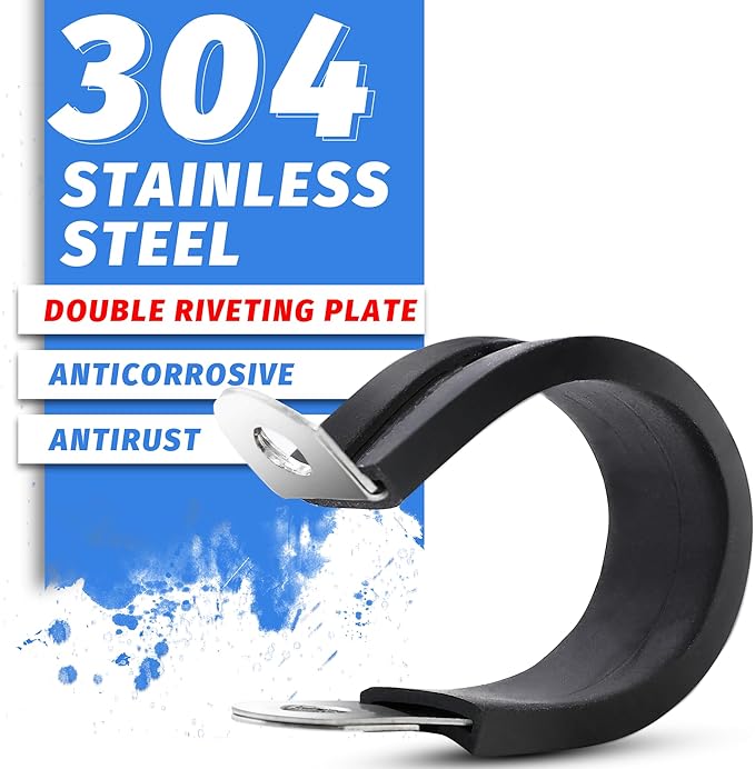 36PCS 5/16" Double Cable Clamps with updated Riveted Reinforce, 304 Stainless Steel Rubber Cushioned Insulated Loop Pipe Wire Clamps