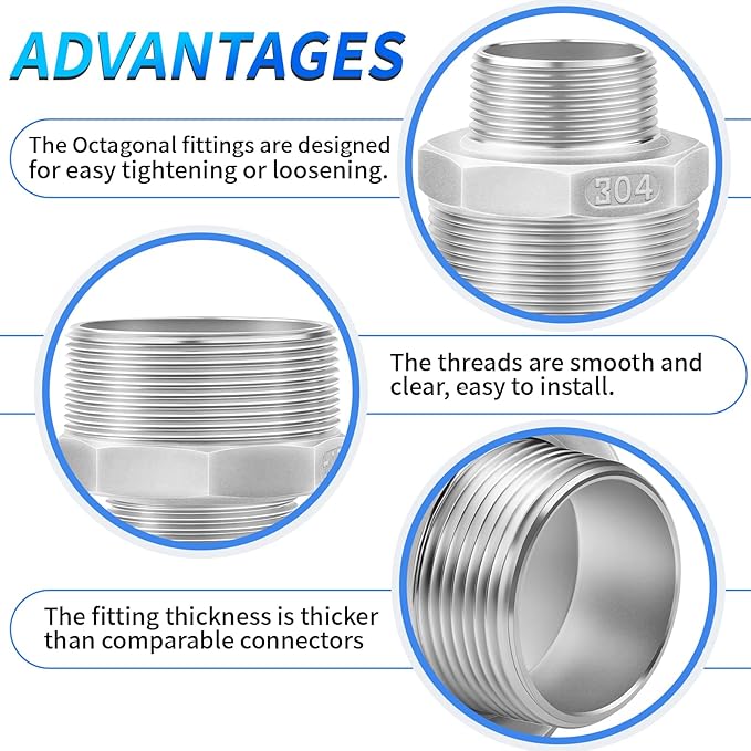 ChillWaves 304 Stainless Steel Pipe Fitting, Reducer Hex Nipple 1-1/2" NPT Male x 1" NPT Male Thread Adapter(1-PACK)