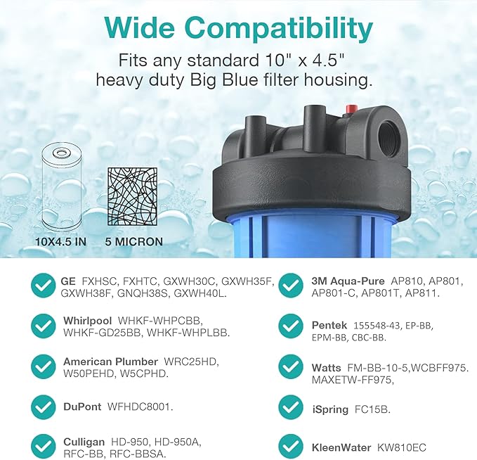 SimPure 5 Micron 10" x 4.5" Sediment and Carbon Whole House Water Filters, PGC Replacement Cartridge for GE FXHTC, GXWH40L, RFC-BB / 155141-43, WRC25HD, WDGD-5005, W10-PR, W15-PR, 3 Pack