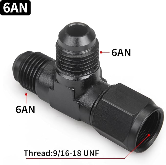 6AN Flare Male Tee Fitting Adapter with AN6 Female Swivel on Run Aluminum 2Pcs