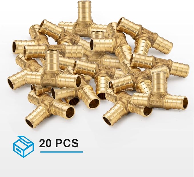 WMAXPFIT(20 Pack) 1/2 Inch PEX Tee F1807, LF Brass crimp fitting for PEX-b pipe