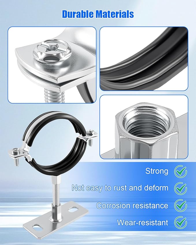 2 Pcs 3 Inch Adjustable Pipe Bracket, Split Ring Pipe Hanger, Heavy Duty B Vent Wall Strap Round Gas Vent Strap, Chimney Support Mount with Mounting Screws Anti-Slip Pads