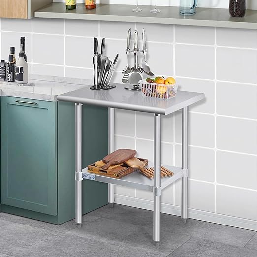 Hally Stainless Steel Table for Prep & Work 24 x 30 Inches, NSF Commercial Heavy Duty Table with Undershelf and Galvanized Legs for Restaurant, Home and Hotel