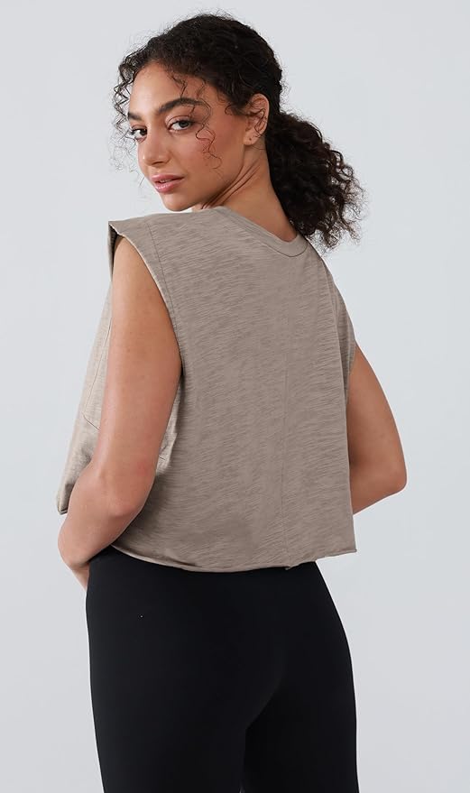 Women’s 100% Cotton Cropped Workout Tank Tops Soft Breathable Loose Fit Muscle Tank for Gym Yoga Running