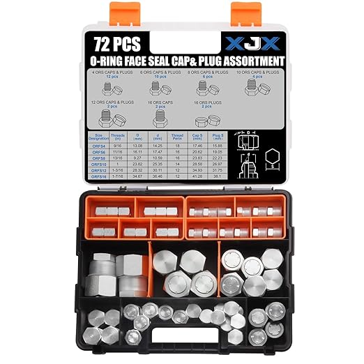 XJX 72-Piece ORFS Cap and Plug Kit, Hydraulic Hose Caps and Plugs Kit 45# Steel Pipe Fitting Set with Precision Threads