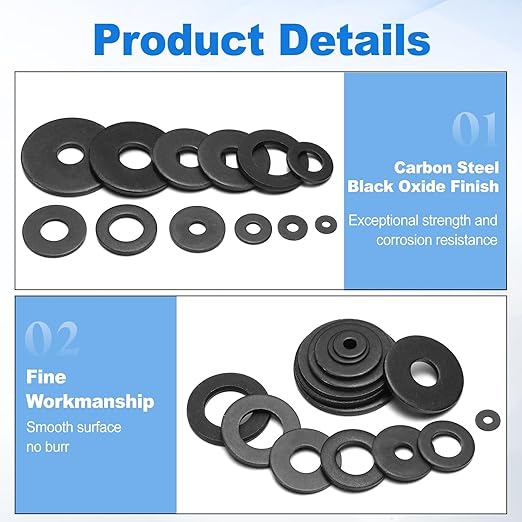 uxcell 100Pcs M4 Fender Washers, Carbon Steel Flat Washer 12mm OD, 1mm Thickness, Metal Gasket for Screws and Bolts, Black Oxide