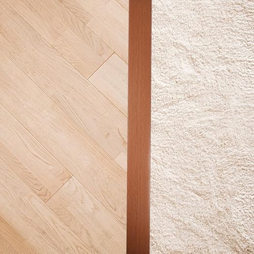 8Ft Floor Transition Strip, 2in Wide Self Adhesive Vinyl Threshold Strip for Joining Floor Gaps Wood Grain Design Tap (Teak Dark Brown)