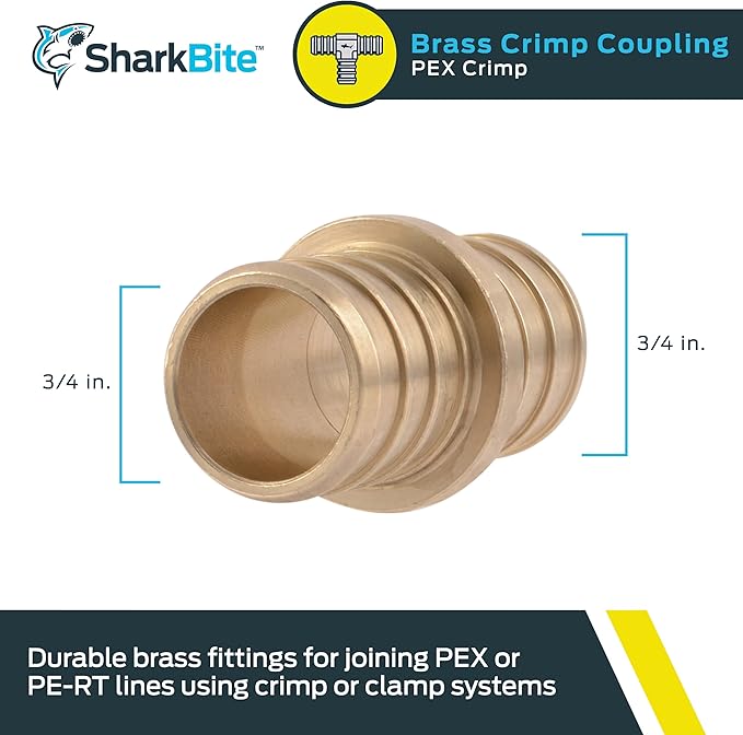 SharkBite 3/4 Inch Crimp Coupling, Brass Plumbing Fitting, PEX Pipe, PE-RT, UC016LFA