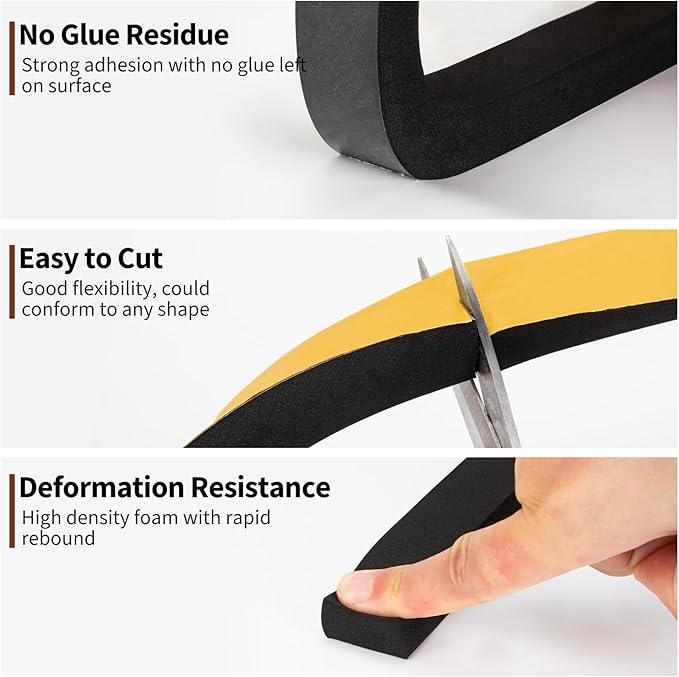 Yotache High Density Adhesive Foam Tape 2 Rolls 1" Wide X 3/4" Thick, Weather Stripping Gasket Seal, Shockproof, Furniture Protective, 13 Ft Length (2 x 6.5Ft Each)