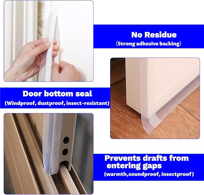 Silicone Weather Stripping Seal Door Tape 16.5 Feet Strip Bottom Draft Insulation Stopper Weatherproof Soundproof for Door Frame or Window Bathroom Shower Glass Gaps