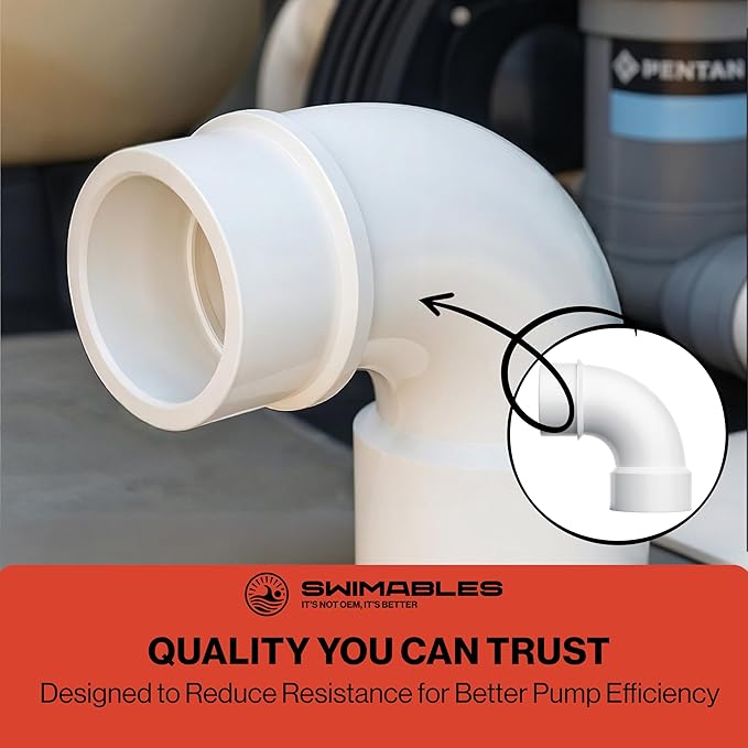 Swimables 2 Inch PVC Street Sweep 90 - Schedule 40 Pipe Street Elbow, Long 90° Connector for Pool Fittings, High-Flow Spa Plumbing & Waterway Systems Installations - Durable PVC Pipe Elbow (2 Pack)