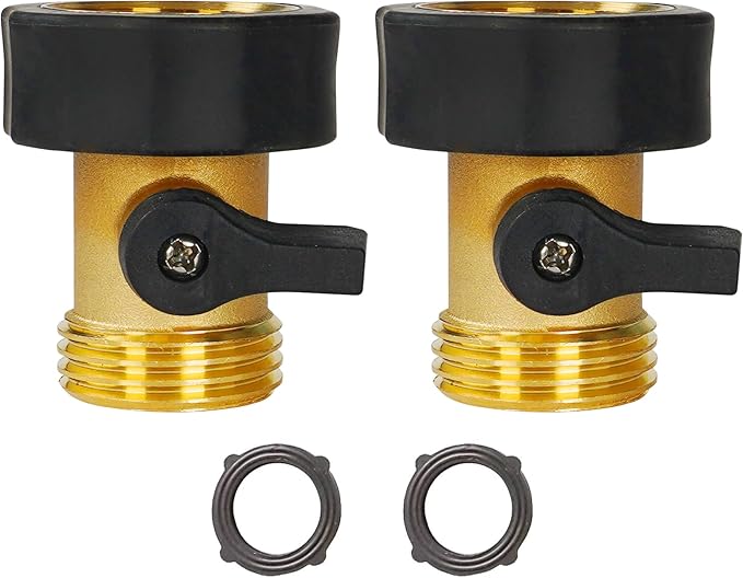 2 Pack Brass Garden Hose Shut-Off Valve, 3/4 Inch Heavy Duty Solid Brass Garden Hose Shut Off Valve with 2 Extra Rubber Washers