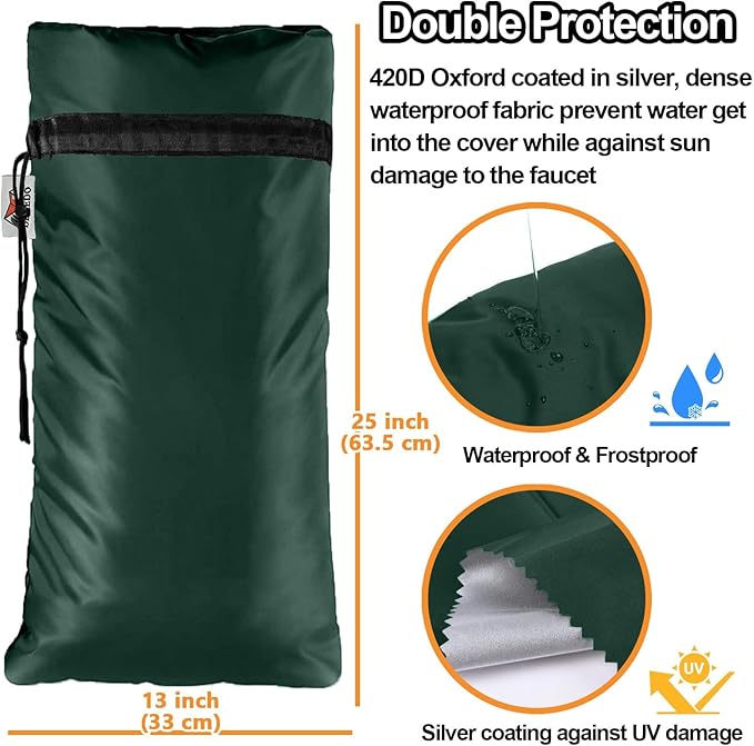XXL Outdoor Faucet Covers for Winter, 3M Thinsulate Insulation Faucet Freeze Protector, 25”H x 13”W for Garden Lawn Faucets & Yard Hydrant, Waterproof Insulated Spigot Cover Faucet Sock – Green