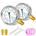 MEANLIN MEASURE 0~15Psi Stainless Steel 1/4" NPT 2.5" FACE DIAL Liquid Filled Pressure Gauge WOG Water Oil Air Lower Mount (Pack of 2), with 1/2" NPT and 3/8" NPT Hex Bushing