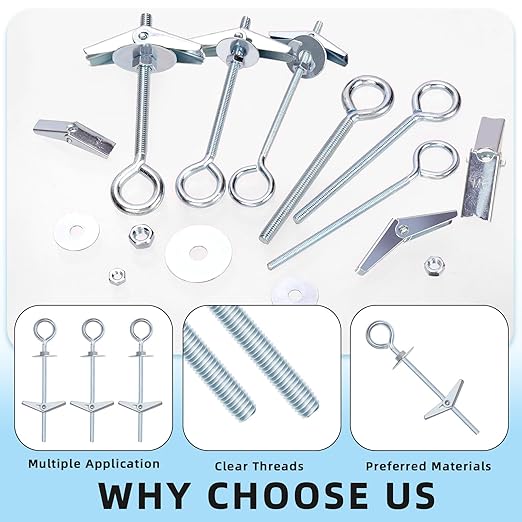 Glarks 15pcs M5 x 75mm O-Shaped Eye Bolt Toggle Anchors Set for Drywall, Toggle Bolts, Butterfly Anchors, Spring Toggle Wing Bolts for Ceiling, Sheetrock, Hollow Wall