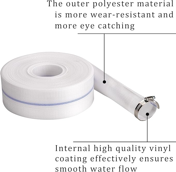 Pool Backwash Hose 1-1/2” × 100 ft Fiber Reinforced Discharge Hose General Purpose Flexible Lightweight Lay Flat Pump Drain Pipe Hose for Water Transfer (1.5in-100ft, Anti-abrasion)