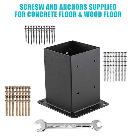 4x4 Post Base 6 Pcs, (Inner Size 3.6"x3.6") Post Anchors, 13GA Thick Solid Steel & Black Powder Coated,Deck Post Brackets Support Deck Base Plate Pergola Brackets Fence Kit Mailbox Mount…