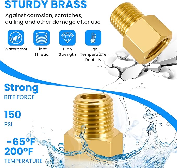 SDTC Tech 2-Pack Brass Pipe Fitting 1/4 NPT Thread Male to 1/4 NPT Thread Female Reducer Adapter, Brass Pipe Extension Connectors