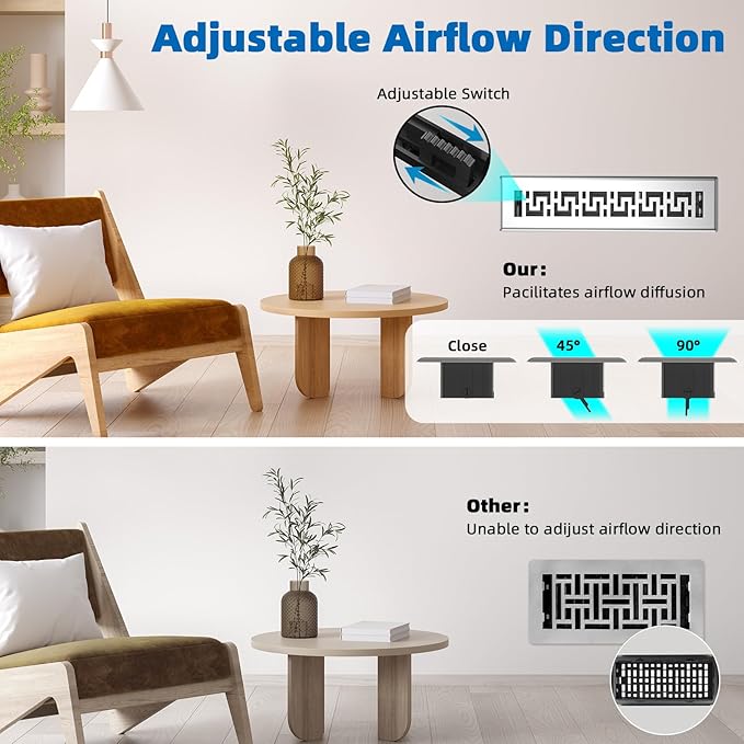 Floor Register 2x10-6 Pack Floor Vent Covers Heavy Duty Walkable Steel Floor Vents Adjustable Decorative Vent Covers for Home Floor Sidewall Office or Ceiling Vent