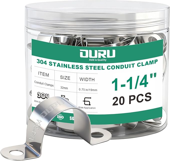 20pcs 1-1/4 Inch Conduit Clamp 304 Stainless Steel, Rigid Metal Pipe Clamp U Bracket, 2 Holes Pipe Strap for Automotive, Wire & Tube