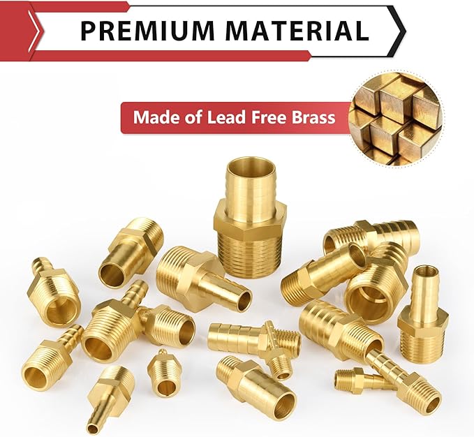 (Pack of 20) EFIELD Brass Hose Barb Fitting Adapter, 3/8" Barb x 1/8" NPT Male Pipe Fitting,(BARB007-20PCS)