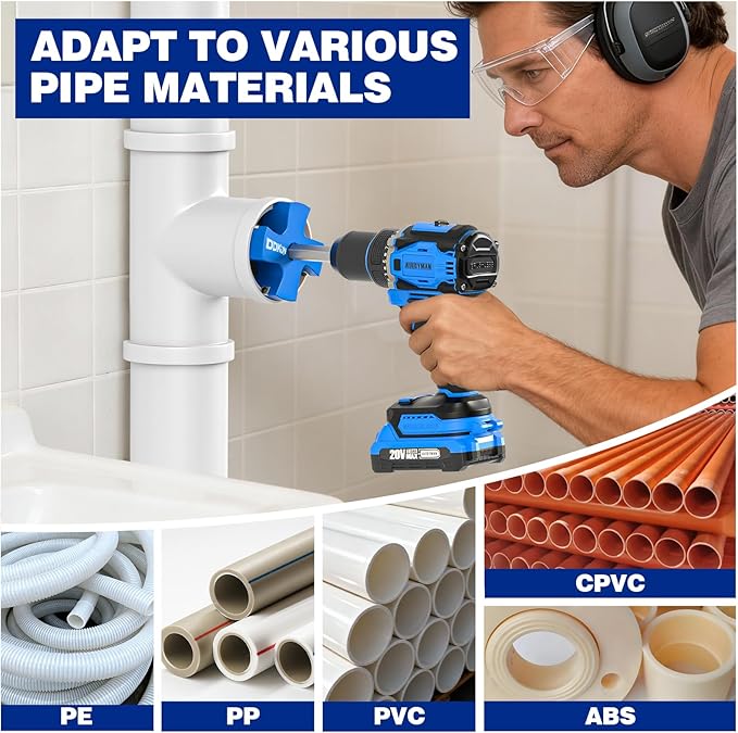 7Pcs PVC Pipe Reamer Kit, PVC Fitting Saver for SCH40, Includes 1-1/4", 1-1/2", 1", 3/4", 3", 2", 4", Plumbing Pipe Fitting Tools with 4 Blades-Compatible with 1/2" Drills