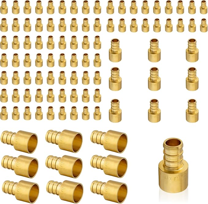 (100-Pack) PEX Fittings, Pex 1/2"x1/2" Female Sweat Copper Adapter, Brass Crimp Fittings, PEX Tubing Pipe Plumbing, ASTM F1807(PEX1807127-100Pack)