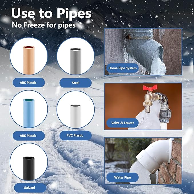 Pipe Heating Cable 6FT (3FT-200FT) for Metal & Plastic Water Pipes - Freeze Protection up to -40°F, 5W/FT 120V Heat Tape to Keep Water Flowing