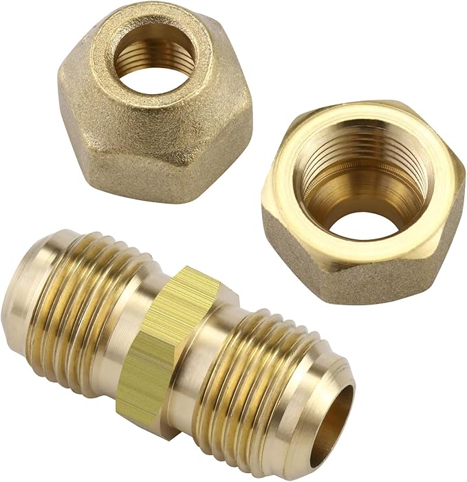 1/4" and 3/8" Copper Pipe Extension Joint Connectors, 2 Packs AC Pipe Connectors with HVAC Flare Nuts, Free Welding copper flare fittings, Air Conditioning Pipe Coupling Adapters for Butt Copper Tube