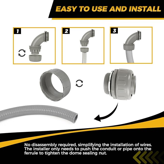 Conduit Connectors, 2 Inch Liquid Tight Connector NPT Non-Metallic for PVC Electrical Flexible Conduit Fittings, 5 Straight and 5 Angle 90 Degree, UL Listed, Grey (10-Pack)