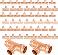 50-Pack GUOFIS Copper Press Tee,1" x 1" x 3/4" Tee Fittings for Copper Tube Connection with Stop(PRESS010-50Pack)