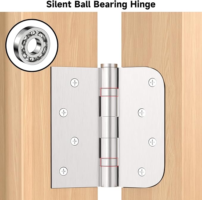 Hinge, 3 Pack Door Hinges Stainless Steel Hinges 4" Heavy Duty Ball Bearing Door Hinges with Square Rounded 5/8" Radius Corner Removable Pin Heavy Duty Hinges
