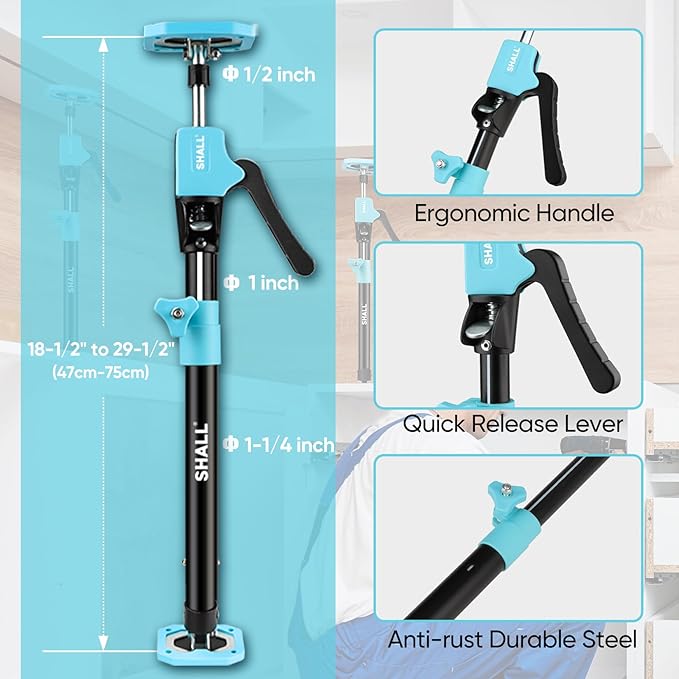 SHALL Cabinet Jack Support Pole, 18.5-29.5 in Adjustable Third Hand Tool, Steel Telescopic Quick Support Rod with 154lbs Capacity for Cabinets Jack, Drywall Lift & Cargo Bars, 2PK w/Storage Bag