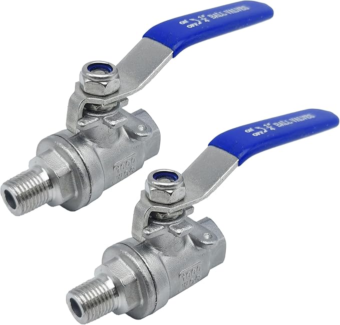 1/4" NPT Full Port Ball Valve Heavy Duty Stainless Steel 304 Male x Female Thread For Water,Oil and Gas（pack of 2）