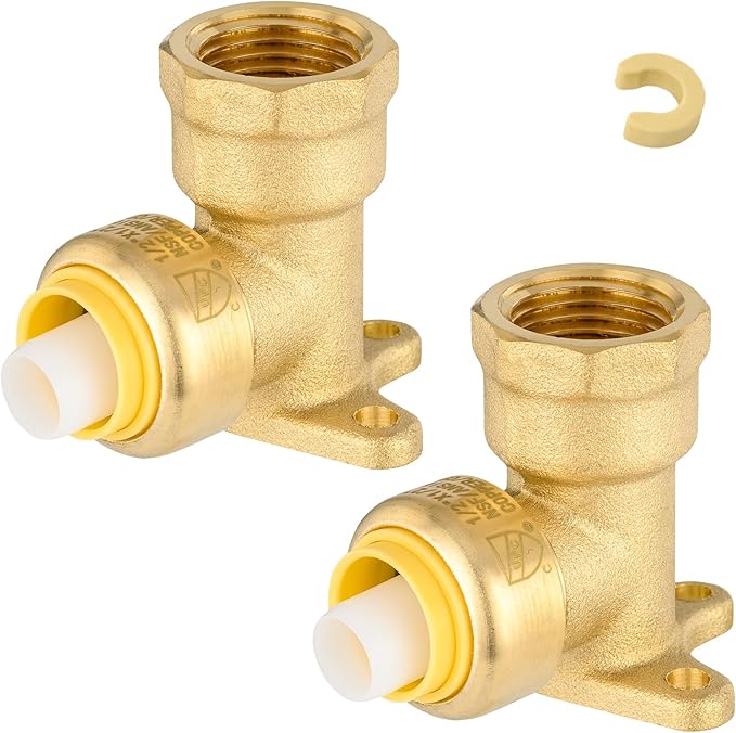 Push-fit Drop Ear Elbow,3/4 Inch Push Fit x 3/4 Inch Female NPT Drop-ear Elbow with Disconnect Clip, Push Fittings for Copper, PE-RT, CPVC Pipe(Pack of 2)(PF073-2Pack)
