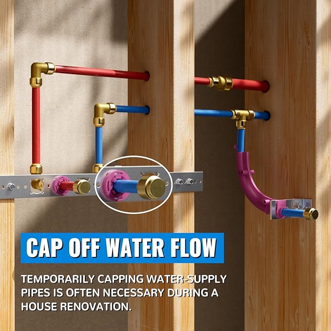 SUNGATOR 1/2 Inch Cap, 1/2 Inch Push Cap, No Lead Brass Plumbing Fittings End Stop, Caping off PEX Pipe, Copper, CPVC, with 1 Disconnect Clip, Pack of 12