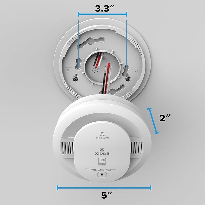 Kidde Smart Smoke Detector, Ring App Enabled for Real-Time Notifications, Hardwired Alarm, AA Backup Battery