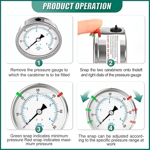 0-60PSI Stainless Steel Liquid Filled Pressure Gauge, 4" Dial Size, 1/4" NPT Back Mount, for Tube, Water Pump, Gas, Liquid, Pressure Test (with Range Mark Pointer)