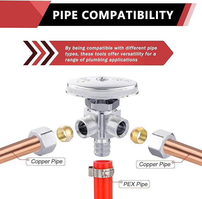(Pack of 50) EFIELD Dual Outlet Angle Stop Valve, Multi-Turn, 1/2" Crimp Barb Pex Inlet x (3/8 inch x 3/8 inch) Compression Outlet, Chrom Plated,(VALVE063-50PCS)