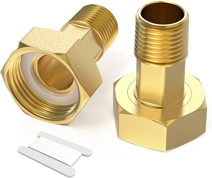 GASHER 2Pcs Brass Water Meter Pipe Fitting，3/4" NPT Male x 1" Female Adapter Pipe Fitting