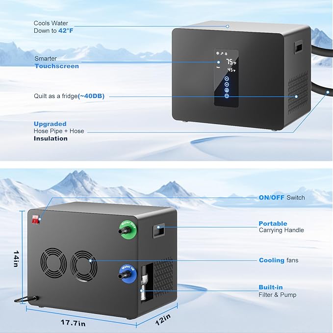 1/3HP Cold Plunge Chiller with Built-in Pump & Filter, 110V Smart LED Touchscreen Ice Bath Water Chiller for Cold Plunge Tub, Ideal for Cold Therapy Recovery at Home or Gym