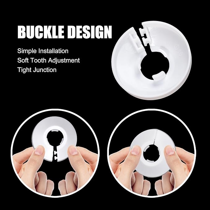 8Pcs Fit 1/2 Inch Flange Water Pipe Cover Decoration 16mm(5/8") Plastic PP escutcheon plate 1/2 inch Cover for Wall Pipe Tube Decoration (white)