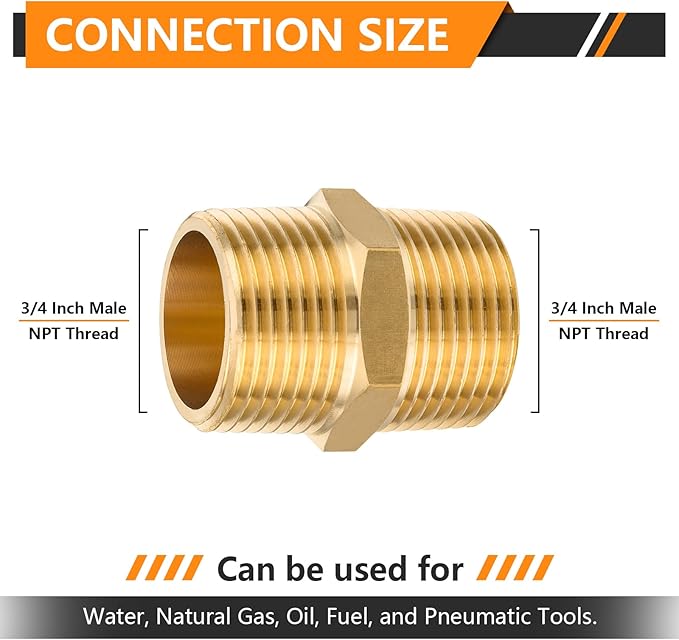 10-PCs HeSun Brass Hex Nipple Pipe Fitting, 3/4" NPT Male x 3/4" NPT Male Nipple Pipe Adapter(NPT014)