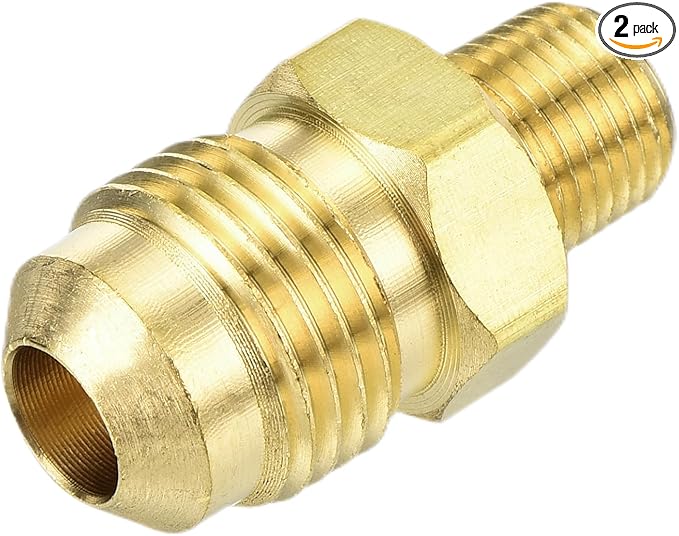 uxcell 2Pcs Brass Tube Fitting, 3/8O.D x 1/8NPT Brass Flared Pipe Adapter Fittings Reducing Nipples Connector, Half Union Gas Adapter for Pipe Connections, Hydraulics, Refrigeration