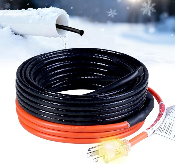 HEATIT Sewage Pipe Heating Cable for Buried Pipes, Wastewater Systems, Sump Pumps, Roof De-Icing, 120V Self-Regulating, Fluoropolymer Corrosion-Proof, Freeze Protection,JHSF1-CT,50FT