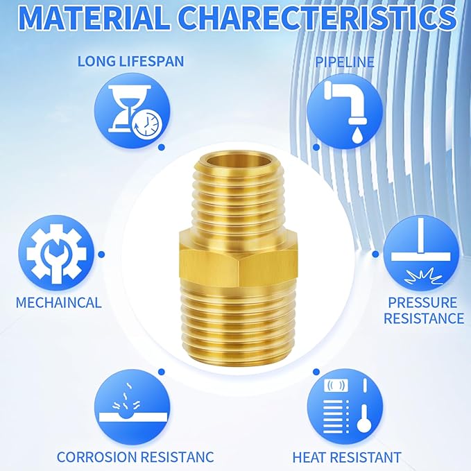 ChillWaves Brass Pipe Fitting, Reducer Hex Nipple 3/4" NPT Male x 1/2" NPT Male Thread Adapter(6-PACK)